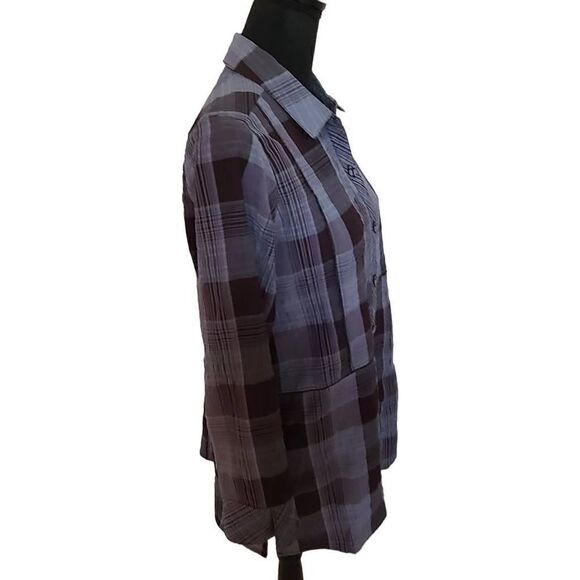 Habitat Womens Button Front Blue Black Plaid Tunic Small - Picture 5 of 15